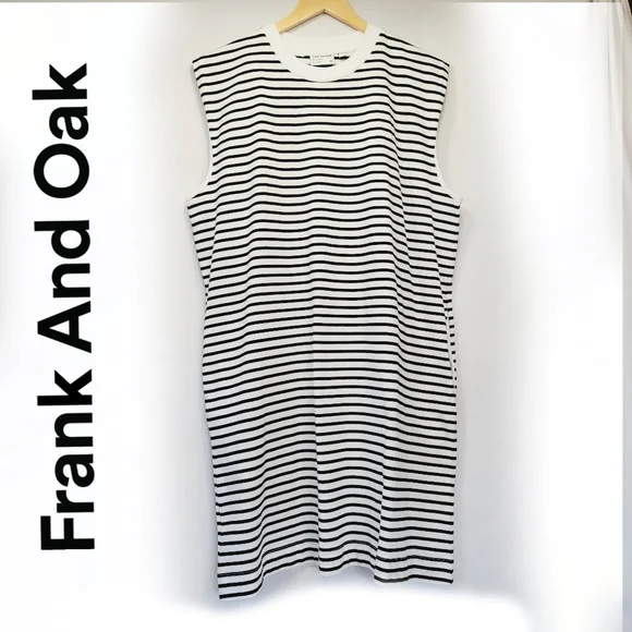 NWOT Frank And Oak Pocketd T-Shirt Dress XL  Indigo & White Stripes - Picture 3 of 10
